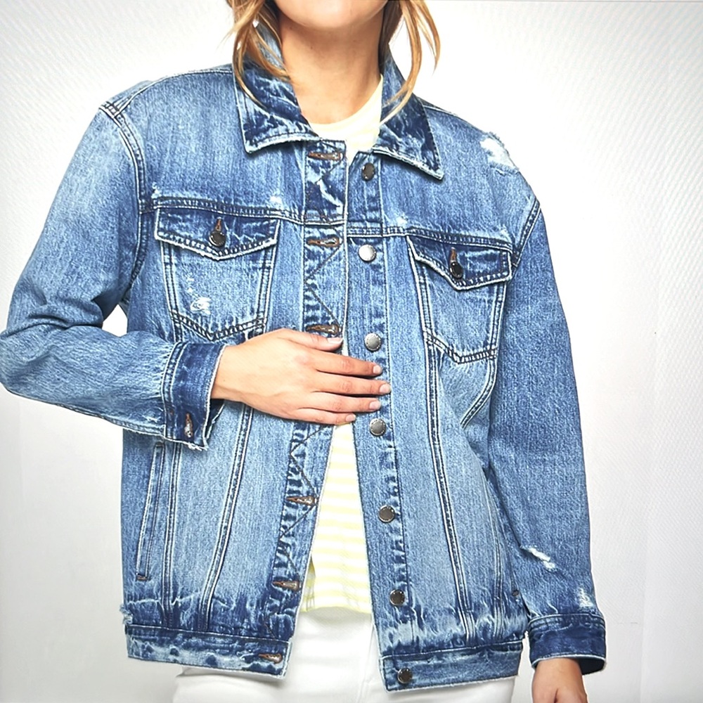 Velvet heart distressed denim jacket